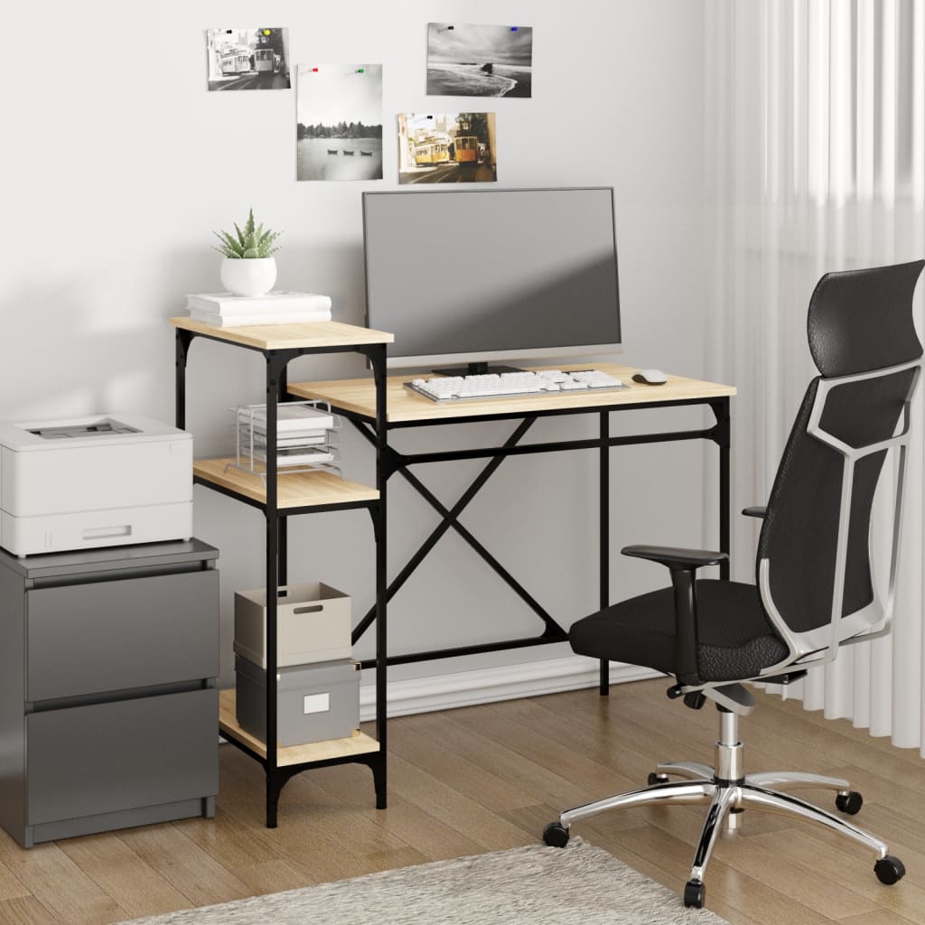 Desk with Shelf Sonoma Oak Finish 105 x 50 x 90 cm Engineered Wood