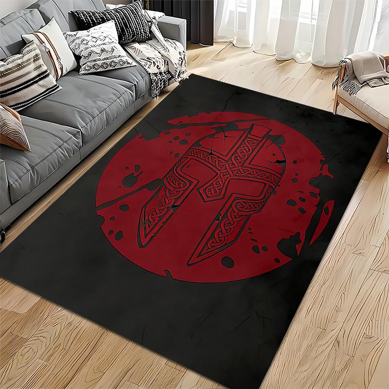 Viking Helmet Red Circle Pattern Area Rug for Living Room Decor Suitable for Use As an Anti-slip for Living Room Bedroom Sofas