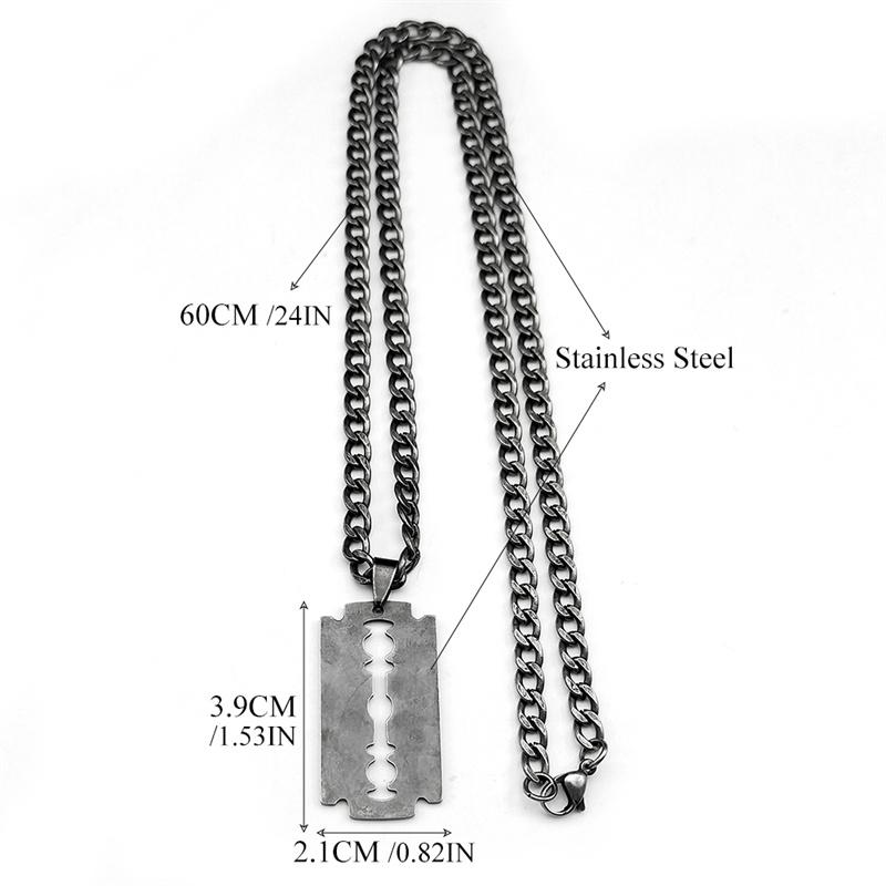 Stainless Steel Razor Blade Long Necklace for Men Women Black Color Punk Gothic Steampunk Grunge Hip Hop Necklaces Jewelry  913