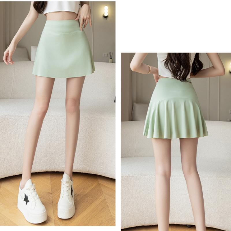 Summer Ice Silk High Waist Yoga Skirt with Lining Women's Short Skorts for Sports Sweet and Cool Style