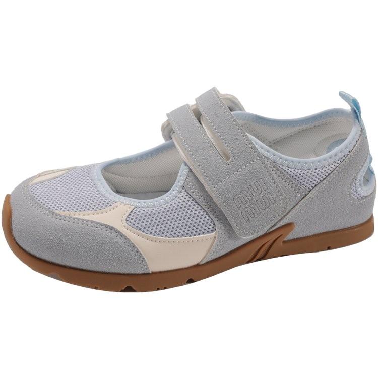 French yellow shoes mesh Mary Jane shoes 2025 summer new Velcro shallow mouth round head canvas shoes single shoes