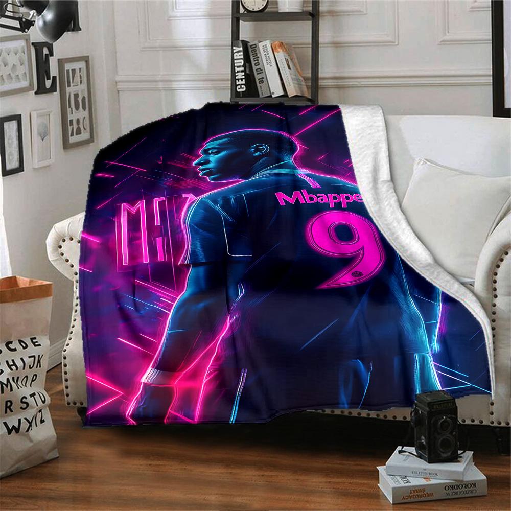 Mbappe Neon Poster Blanket Comfortable Great for Couch Office Chair Sofa All-Season Use Playful Design Gifts For Family Or Friends