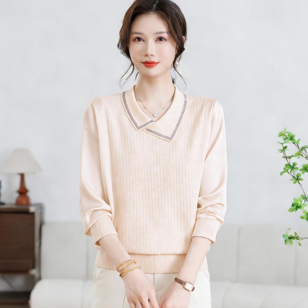 Mom's Spring Knit Sweater - Stylish Plus Size Top for Mid-Aged & Elderly Women