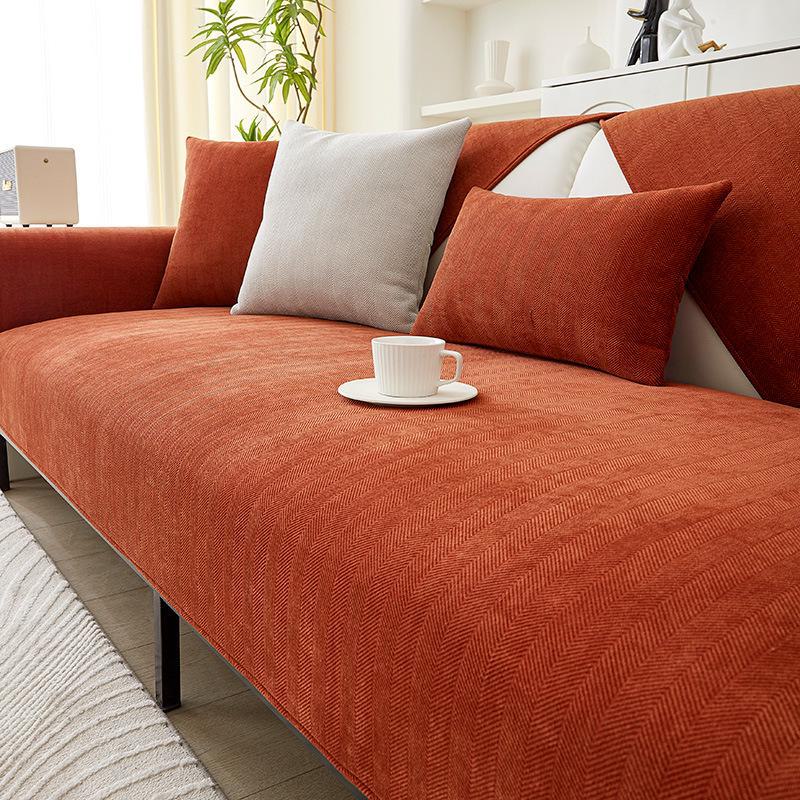 Universal Chenille Herringbone Sofa Cushion: Non-slip, Dirt-Resistant, All-Season Japanese Style Solid Color Cover