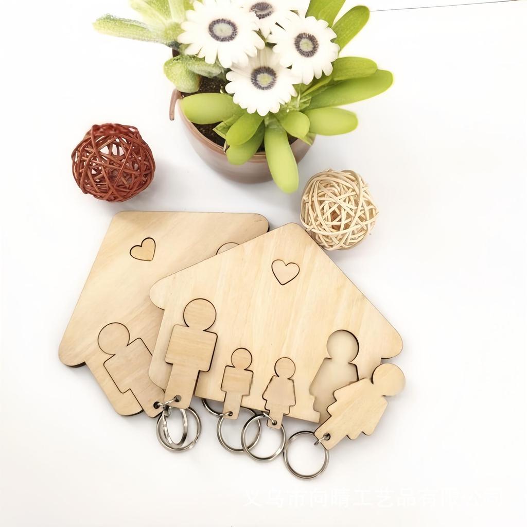 Handmade Wooden Entryway Key Rack for Four, Wall-Mounted Hook