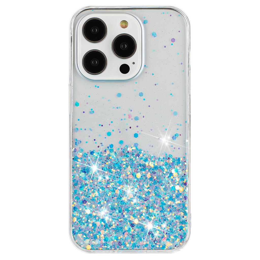For iPhone 16 Pro Case Sparkle Sequins Luminous Epoxy TPU Phone Cover