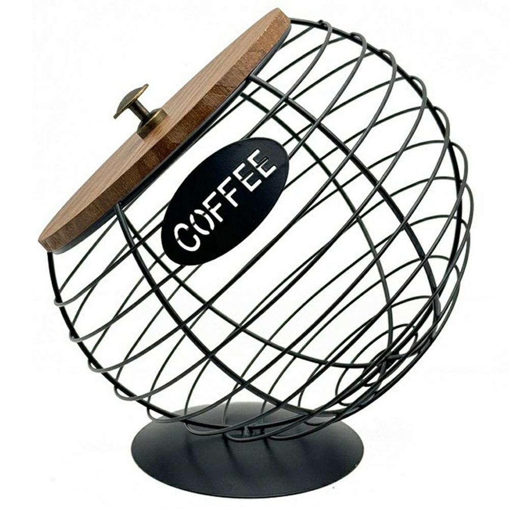 

Fruit Basket Iron Art Coffee Capsule Snacks Storage Oblique Basket with Lid, Black/COFFEE Letter A