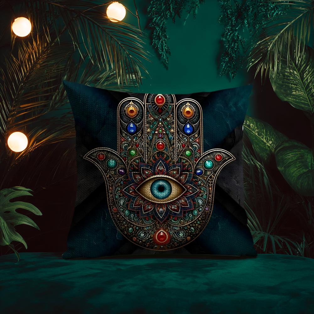 Beautiful Mysterious Style HamsaA Cushion Cover Silky Elegant Comfort Sofa Bed Invisible Zipper Beach Pillowcase