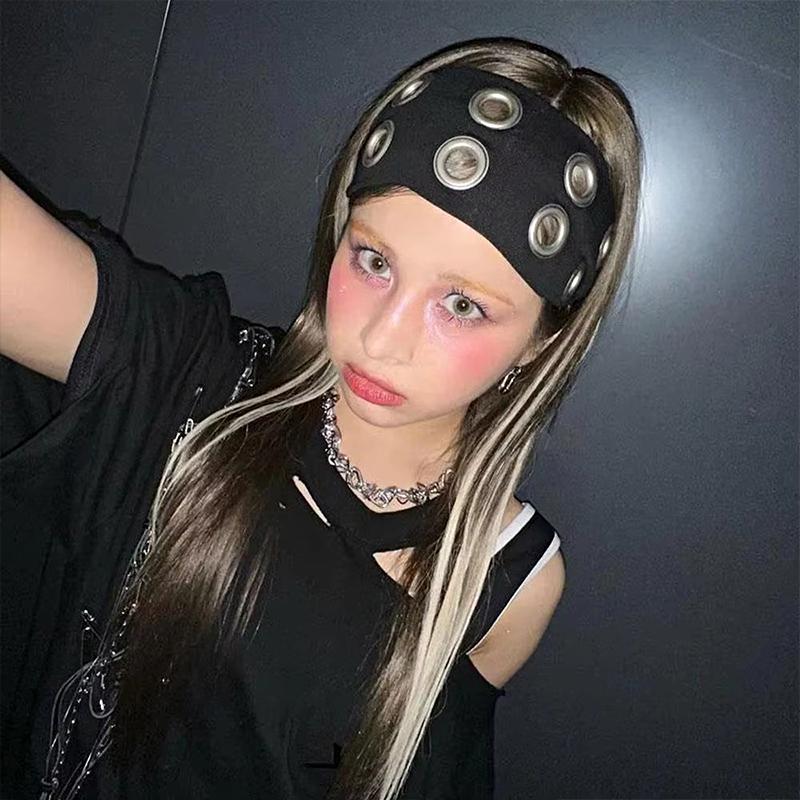 1PC With Metal Ring Cool Circular Cutout Design Fashion Headscarf Breathable Face-Washing Headband Dark Style Multicolor
