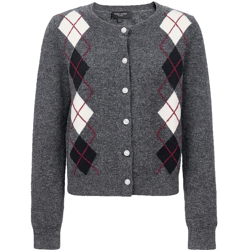 VEROMODA Women's Retro Rhombus Knit Long-Sleeve Cardigan
