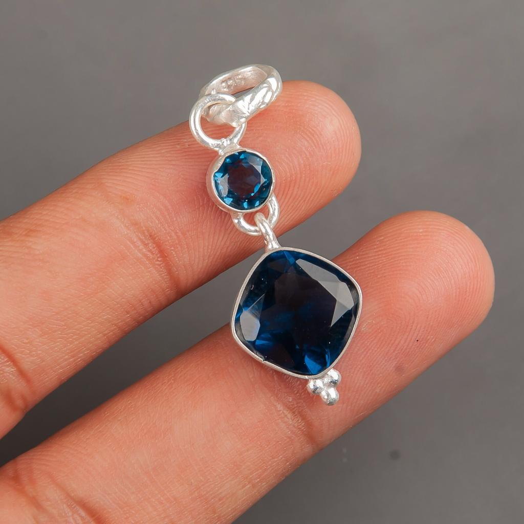 London Blue Topaz Edelstein 925 Sterlingsilber Schmuck Handgefertigter Anhänger 1,60" PP-9-7