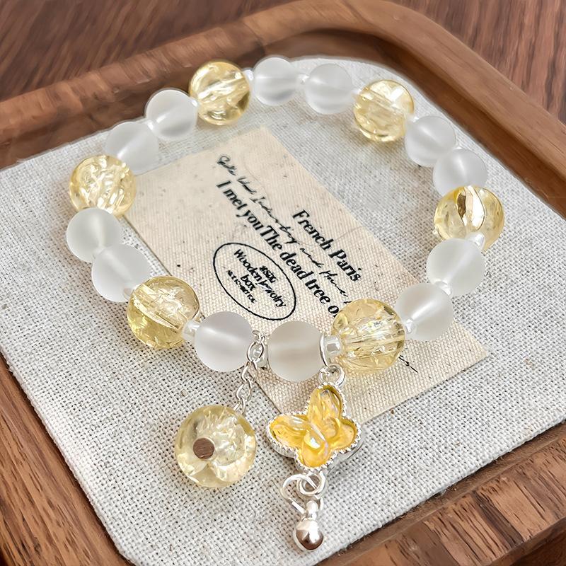 Bracelet Pendentif Papillon Fleurs Cristal Rose Coréen Pour Femmes Bracelets Chaîne de Perles Douces Bijoux Cadeaux Petite Amie