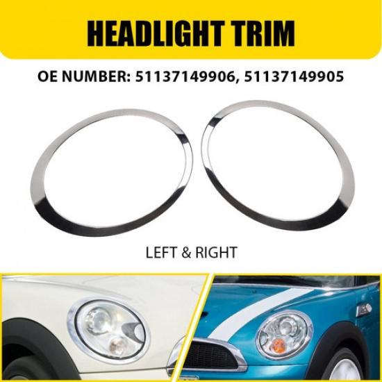 2PCS LH RH Headlight Front Lamp Bezel Trim For MINI R55 Cooper Clubman 2008-2015