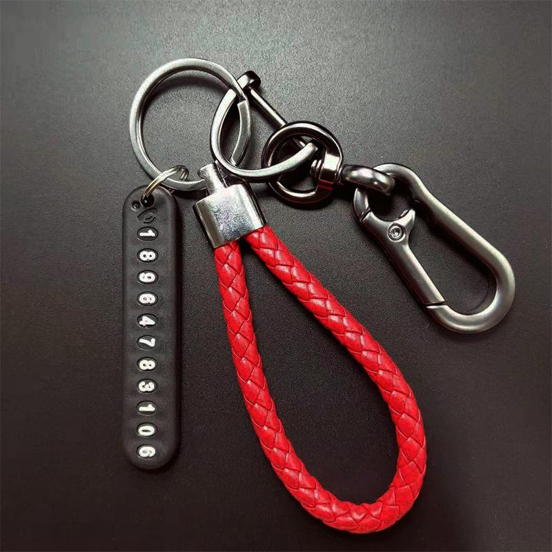 Trendy Diy Mobile Phone Number Plate Pendant Keychain For Men Punk Simple Woven Leather Rope Anti-Lost Car Key Chain Accessories