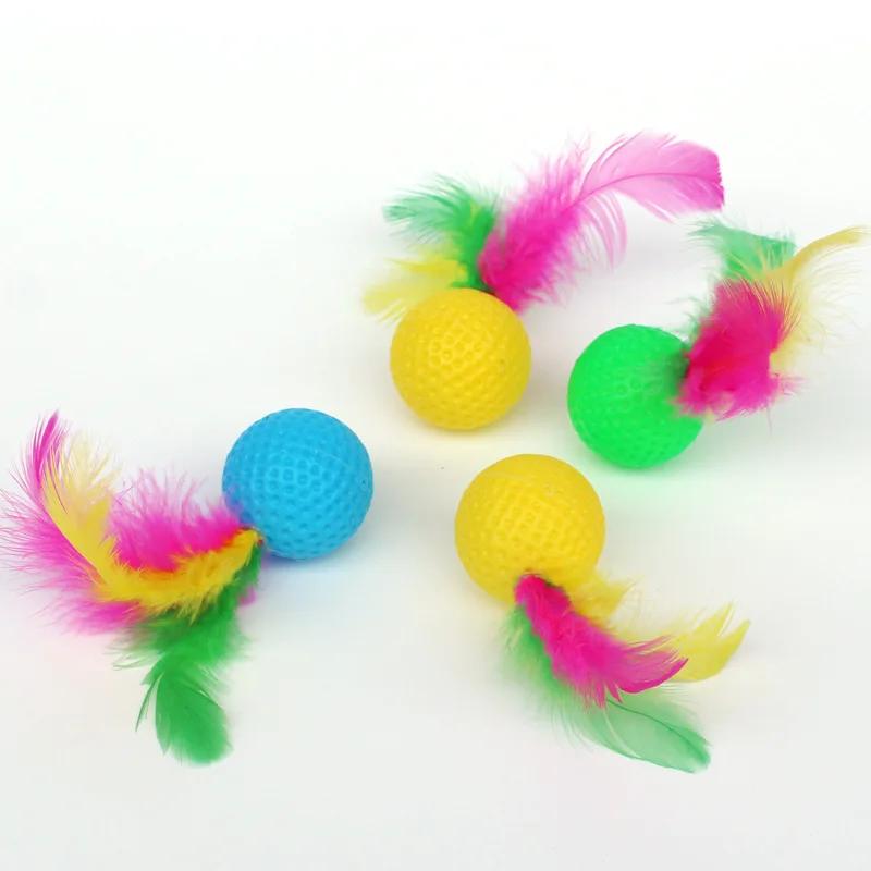 10pcs Mixed Funny Plastic Golf Ball with Feather Cat Toy Interactive Kitten Cat Teaser Ball Toy Pet Supplies