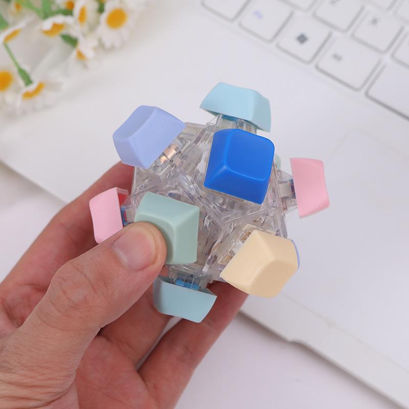 Colorful ball luminous button pinch music decompress finger decompression keychain Rubik's cube car key toy cartoon