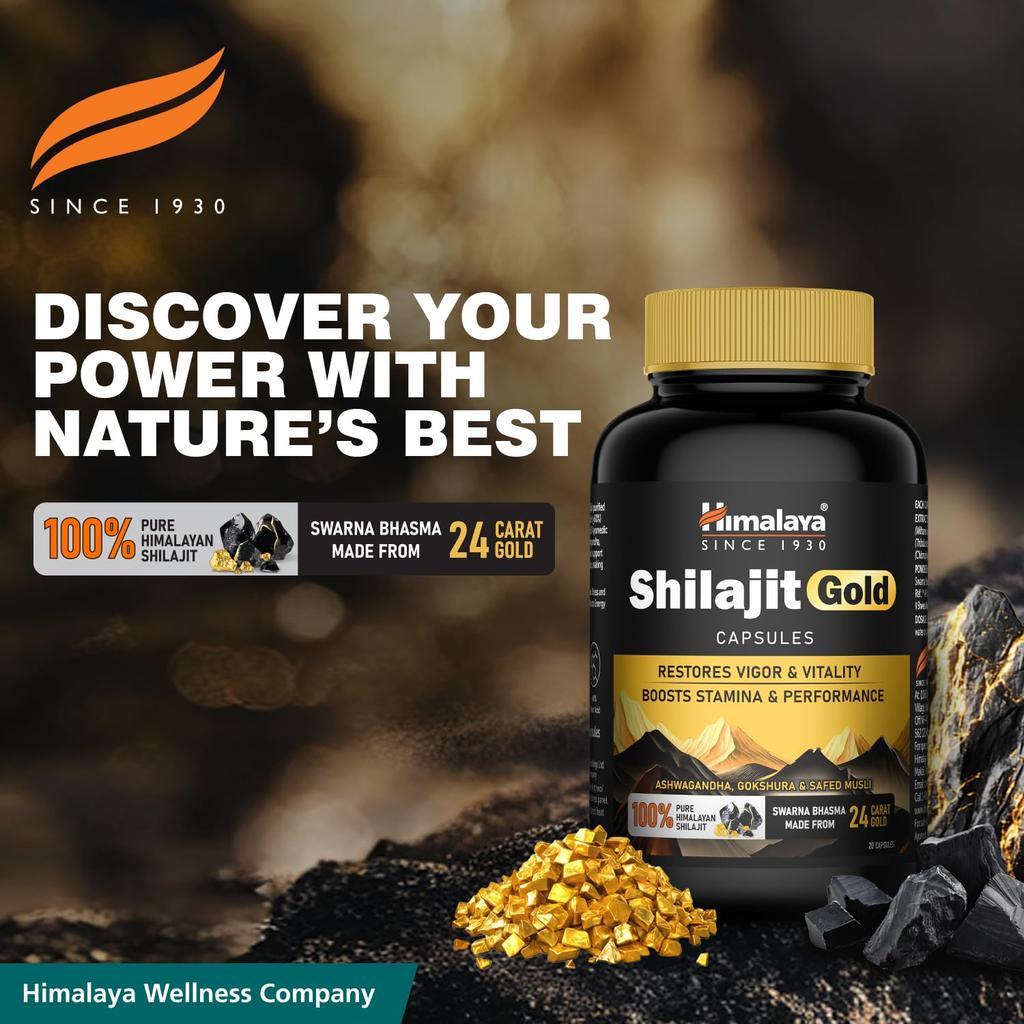 Himalaya Shilajit Gold Kapseln 100% Reines Himalaya Shilajit + 24K Gold, 20 Stück, Steigert Vitalität & Ausdauer