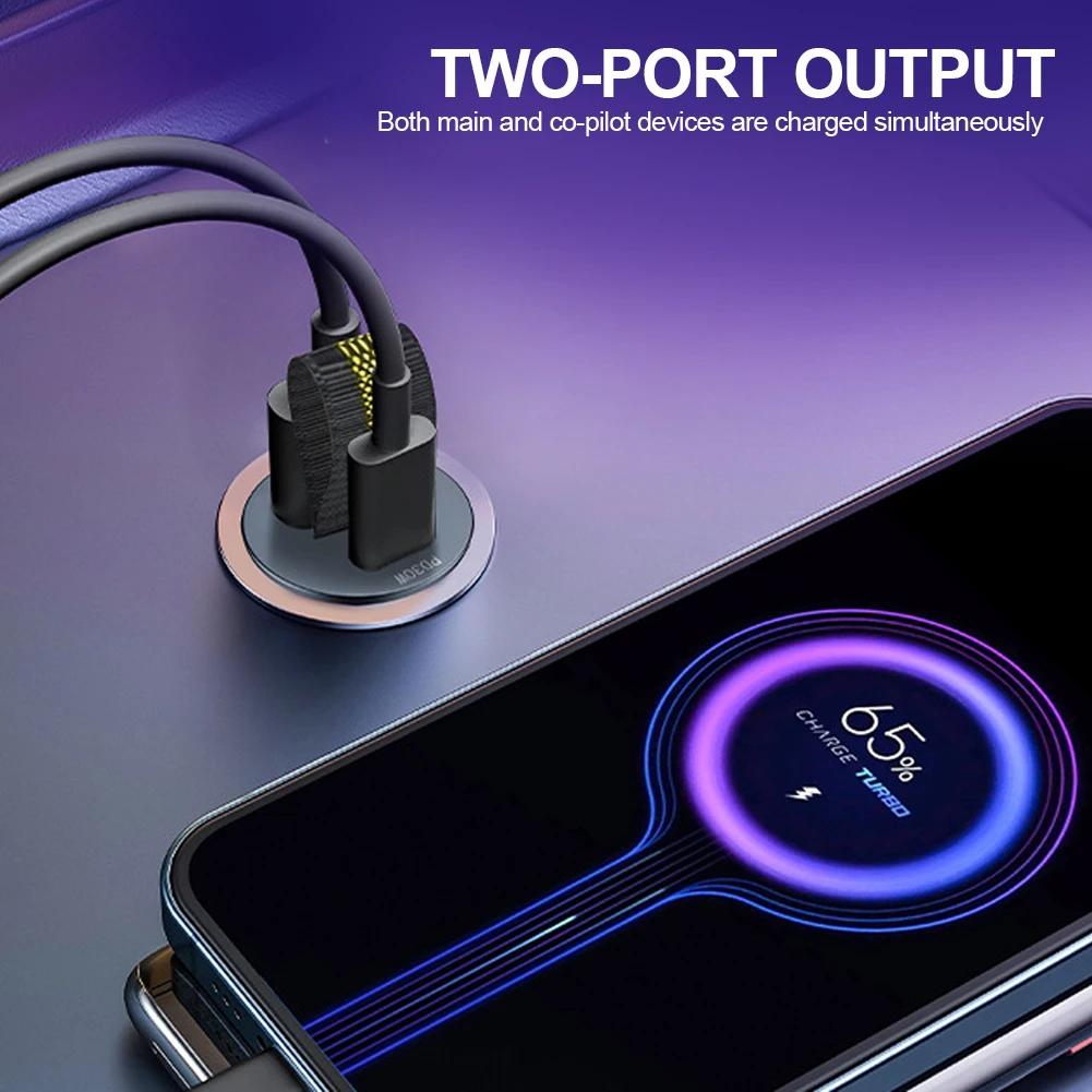 200W USB Car Charger Super Fast Charging Type-C PD Quick Charge Car Phone Charger Adapter for iPhone 15 14 Huawei Samsung Xiaomi