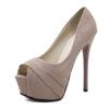Fashion Sexy 14cm Platform Pumps Women's Flock High Heels Peep Toe Stiletto Thin Wedding Shoes Ladies Fashion Footwear