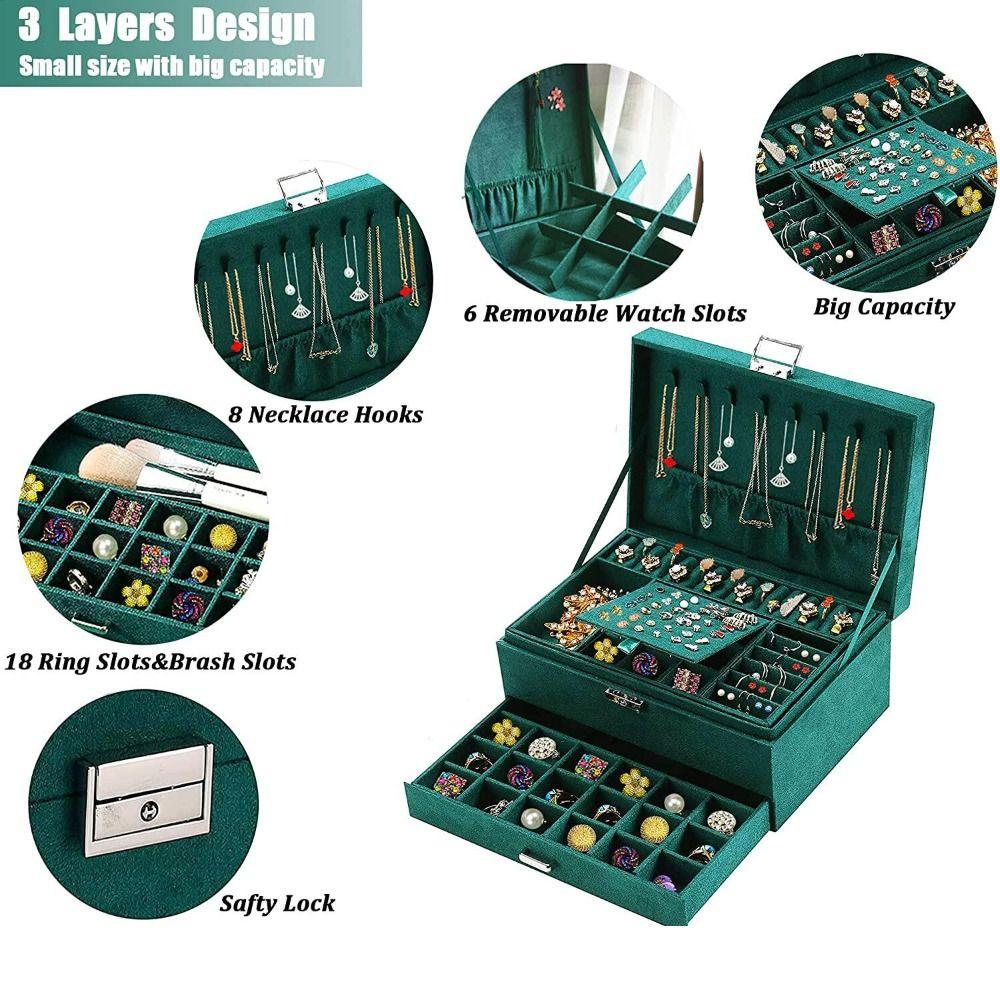 With Lock And Drawer Jewelry Storage Box Velvet Jewelry Box Organizer  For Women