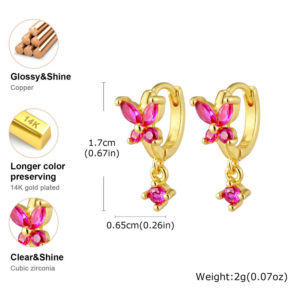 Colorful Zircon Pendant Butterfly Hoop Earring For Women, Fashion Elegant Women CZ Dangle Accessory