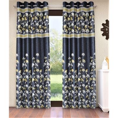 2 Piece Flower Border Panel Eyelet Polyester Grey