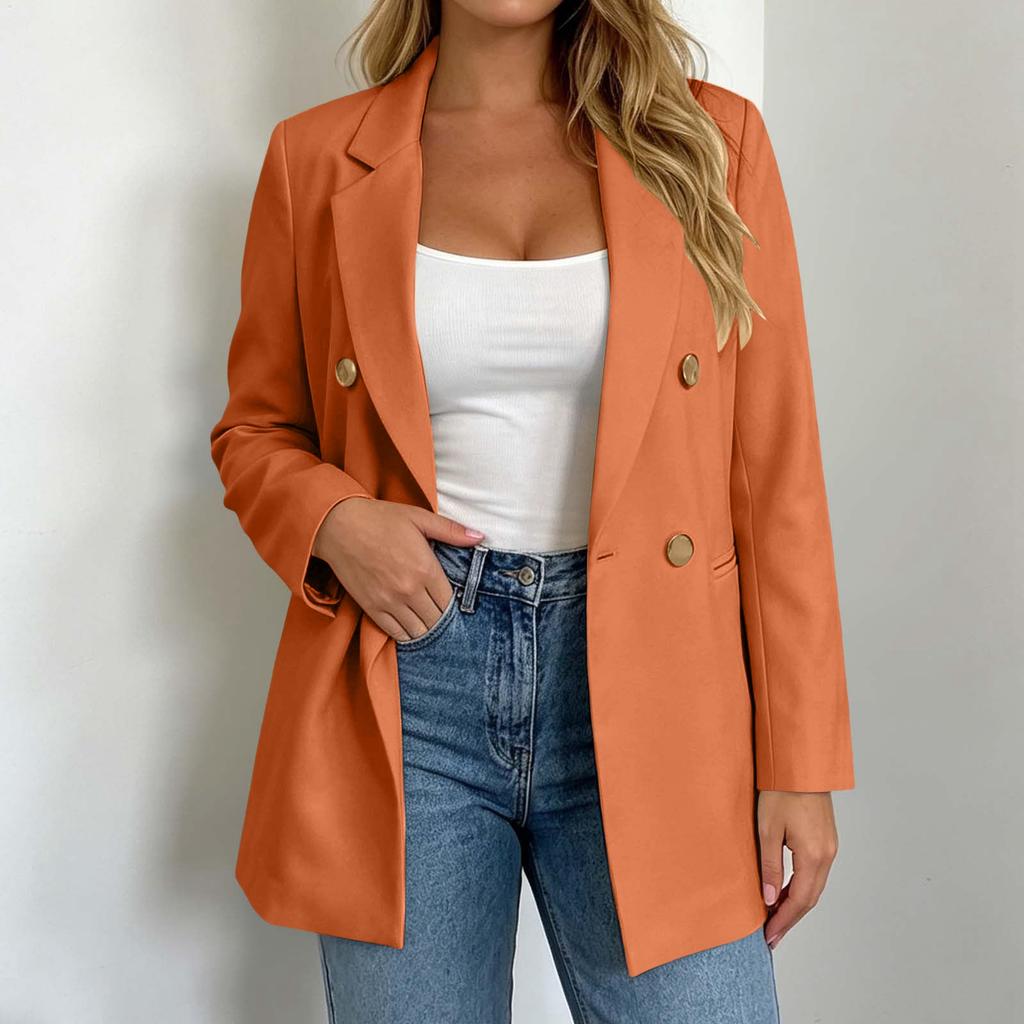 Women's Casual Double-Breasted Long Sleeve Suit Jacket for Work Daily Wear