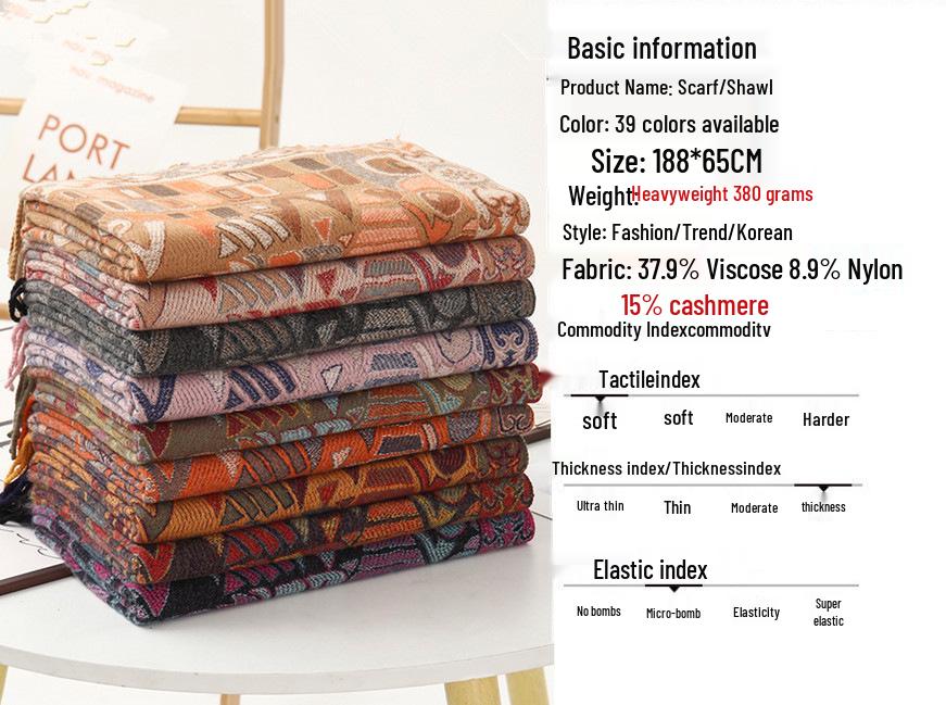 Ethnic Style 2026 Women's Cashmere Feel Scarf Shawl – Warm Travel Outerwear for Autumn & Winter