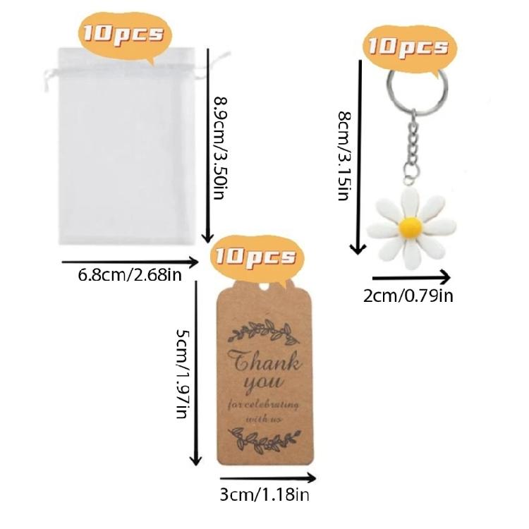 30 Set Daisys Flower Key Rings with Thank You Card and Organza Bag Stylish Party Favors Handmade Keyrings Ornament