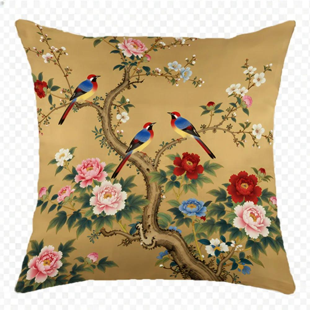 1pc Exquisite Floral Bird Patterned Pillowcases Sofa Cushion Cover Home Bedroom Room Decoration