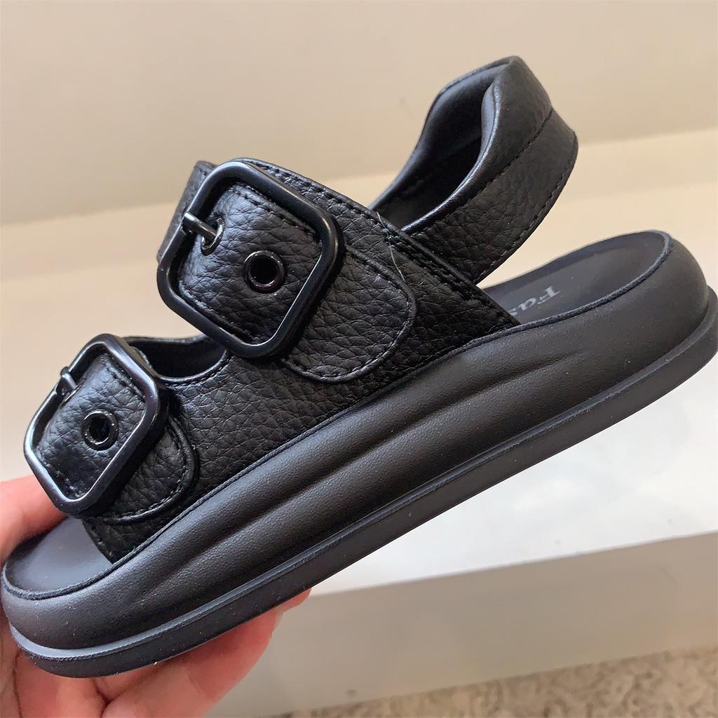 2026 Vintage Summer Classmate 3-6-12 Year Old Black Kids Sandals Girls Roman Beach Shoes