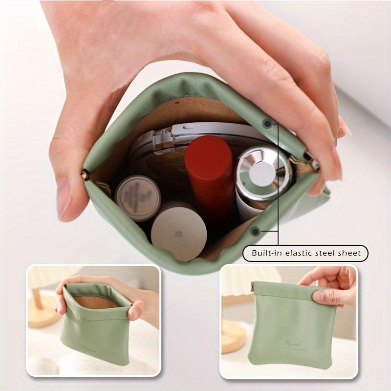 Makeup Bag for Women, Portable Lipstick Storage Bag, Mini Faux Leather Coin Squeeze Wallet, Solid Color Cash Bag