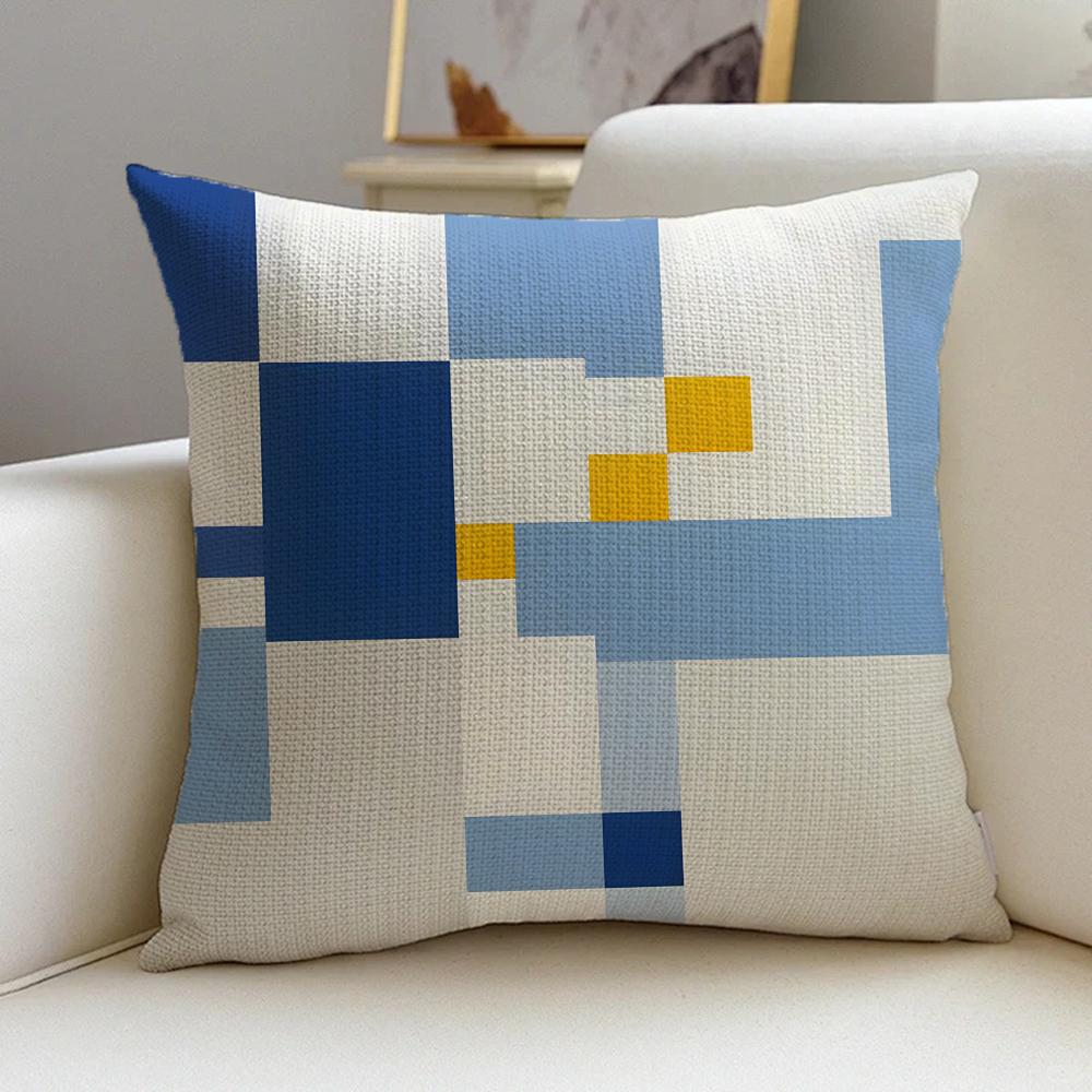 M-Mondrian Style Cushion Cover Cushion Cover Pillowcase, Anti-Mite Invisible Zipper, Linen Sofa Cushion