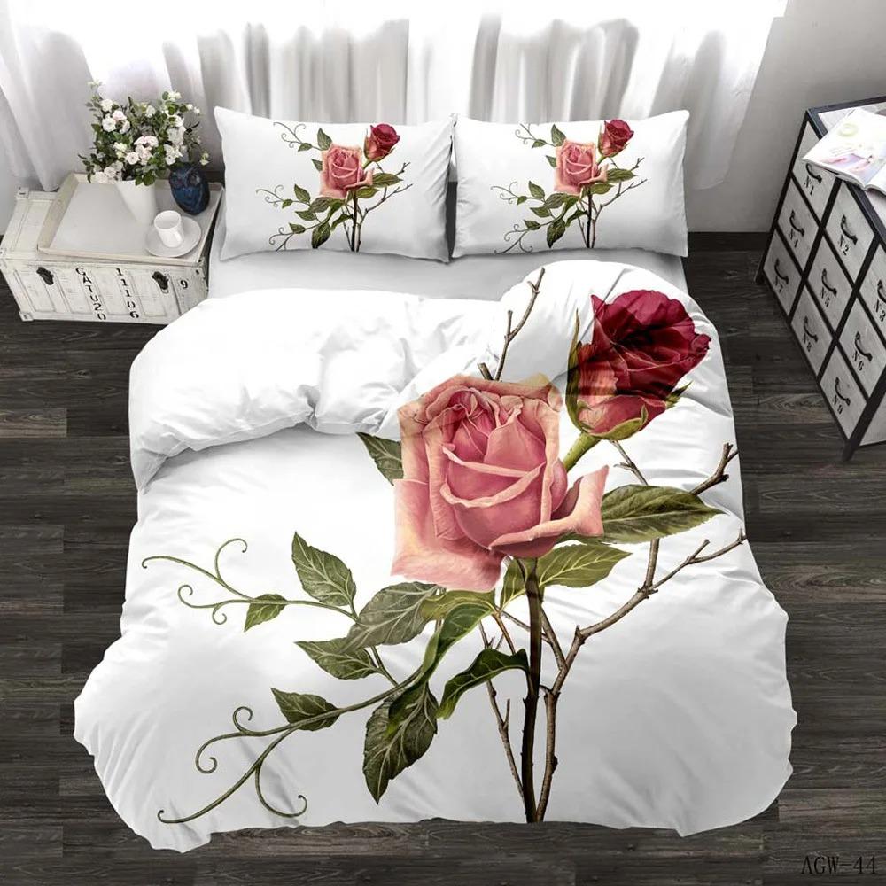 Rose Luxurious Pink Rose Pattern Bedding Set with Microfiber Material for Girls and Women
