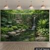 2D plane 1 piece of Zen-style garden waterfall background fabric - stone wall waterfall and green plant pattern