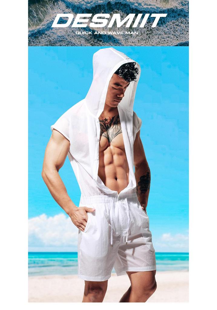 Desmiit Men's Summer Sleeveless Sun Protection Beach Jumpsuit - T9002