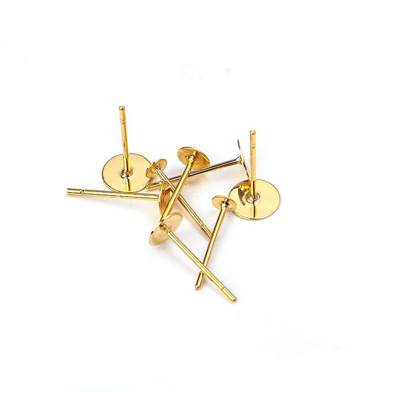 Real Gold Plated Stainless Steel Blank Post Earring Studs Base Pins With Earring Plug Findings Ear Back For Jewelry Accessories