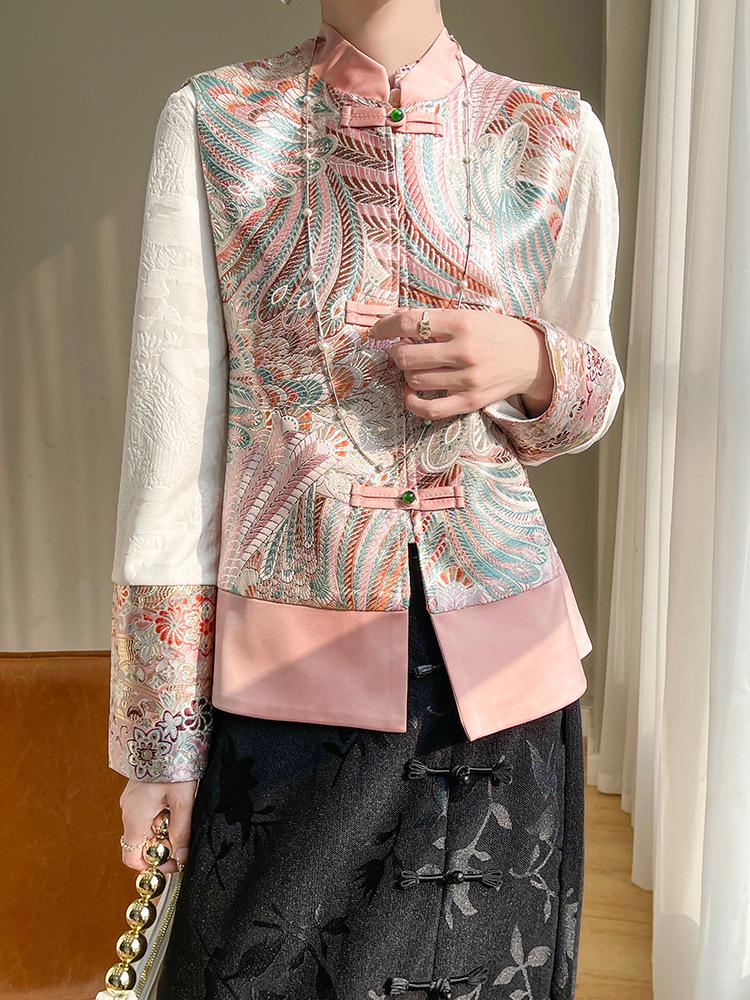 New Chinese Style Sleeveless Vest with Tassels and Satin Embroidery