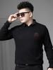 European-Style Faux Two-Piece Round-Neck Sweater for Men, Autumn and Winter Trendy Brand Printed Warm Knit Pullover Sweater