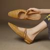 Fashion 2025 Summer Weave Women Slippers Genuine Leather Women Shoes Sqaure Toe Low Heel Cover Toe Slingback Women Mules Hollow Shoes