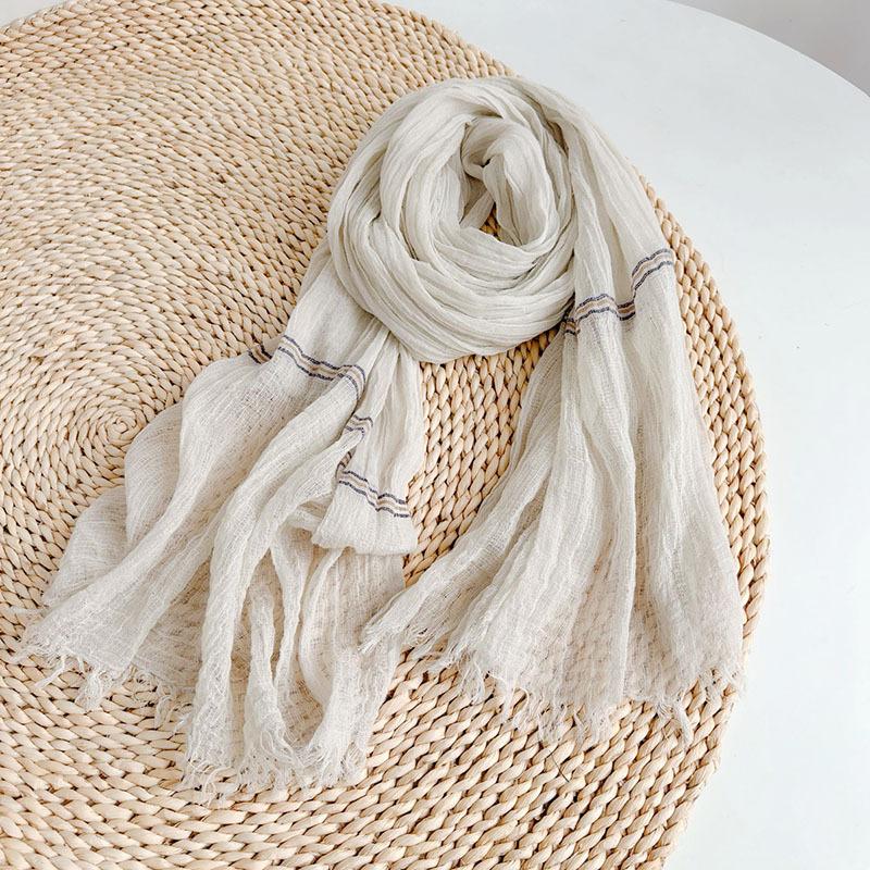 Thin Cotton And Linen Striped Scarf Literary And Versatile Soft Neck Protection Silk Scarf Women'S Travel Shawl