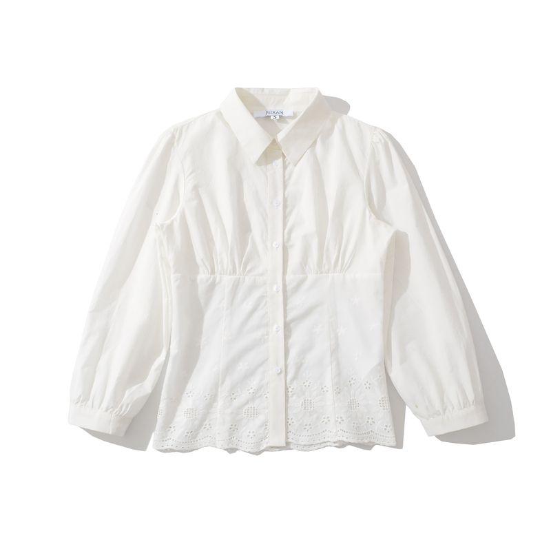 Za Export New Arrival Women's Zr Fashion Style Fashionable Temperamental All-Match Pure Color Long Sleeves Lapel Slimming Embroidered Shirt