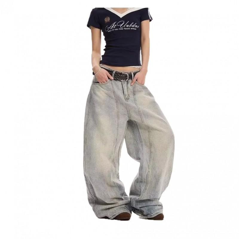 Vintage Wide-Leg Denim Pants Men Women Relaxed Fit Cropped Flare Trousers Streetwear Style