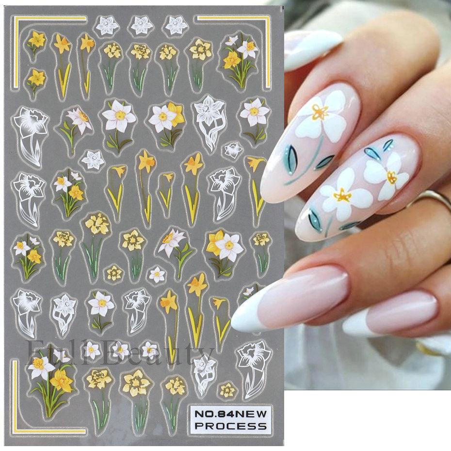 Nail Art Stickers Ins Spring Small White Flower Sunflower Butterfly Tough And Thin Series Adhesive Nail Stickers