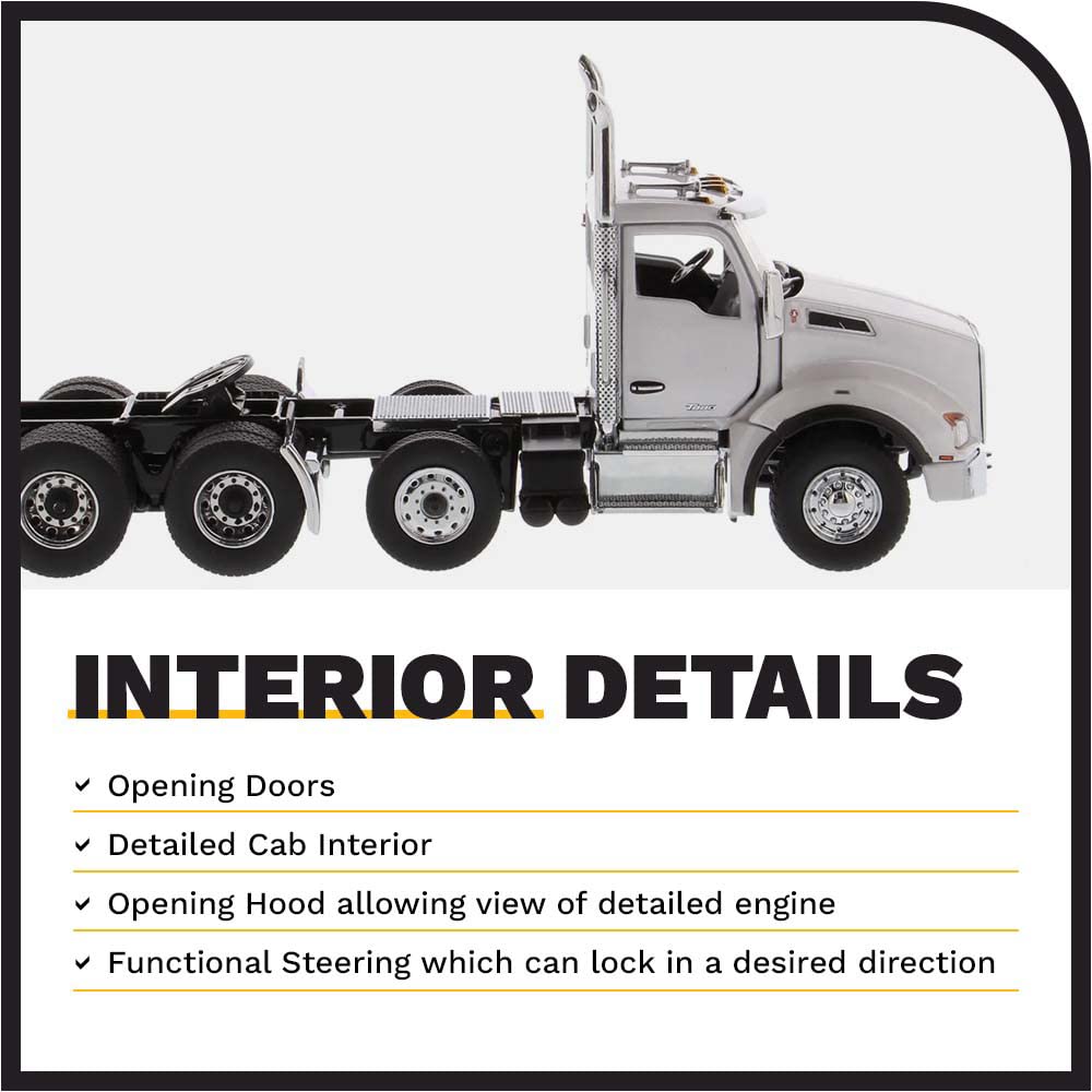 DIECAST MASTERS Maßstab 1/50 Kenworth T880 SBFA Tandem-Zugmaschine mit Schubachse in Metallic-Weiß (71058)