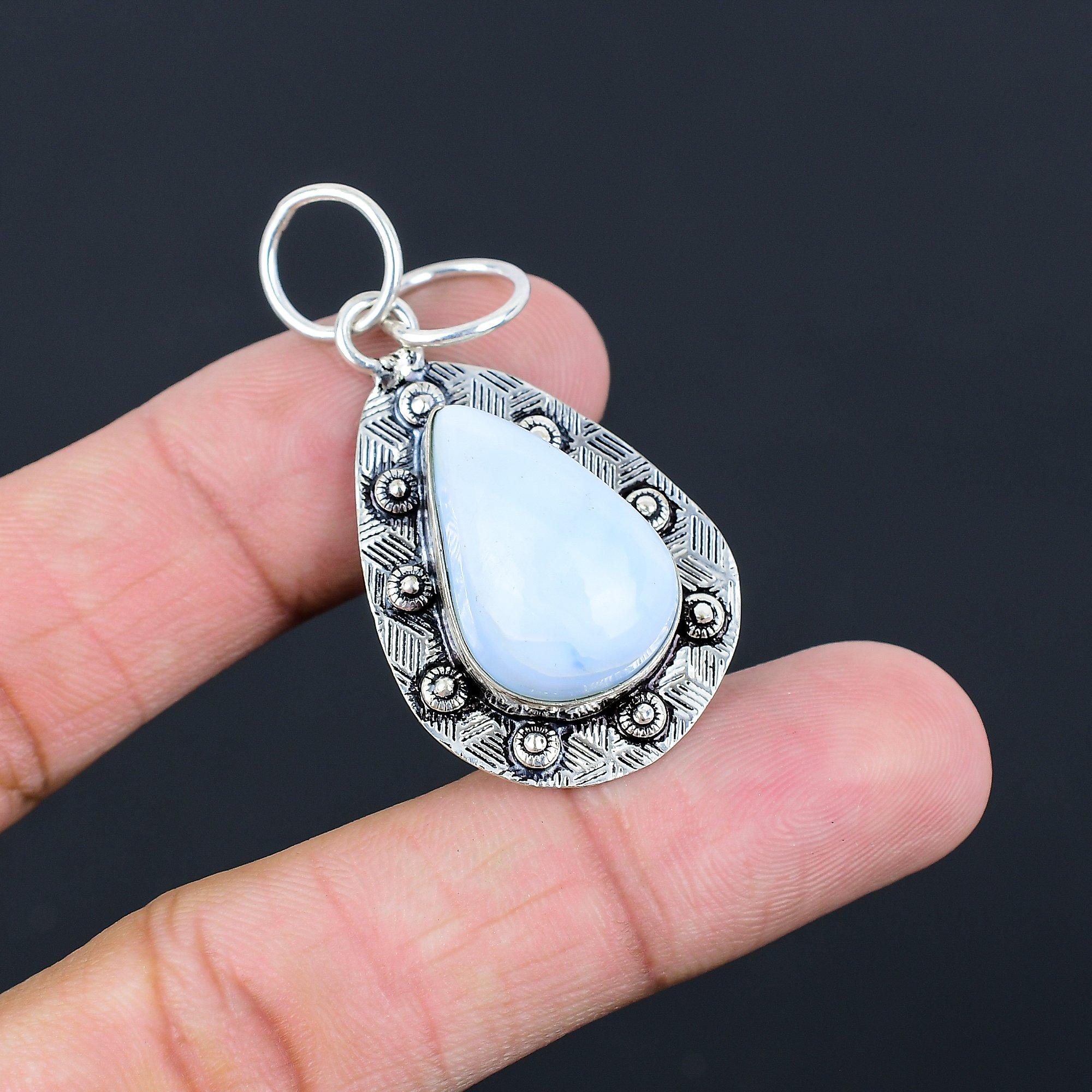 

Sisters Day Sale Pear Owyhee Blue Opal Gemstone 925 Sterling Silver Wife Pendant