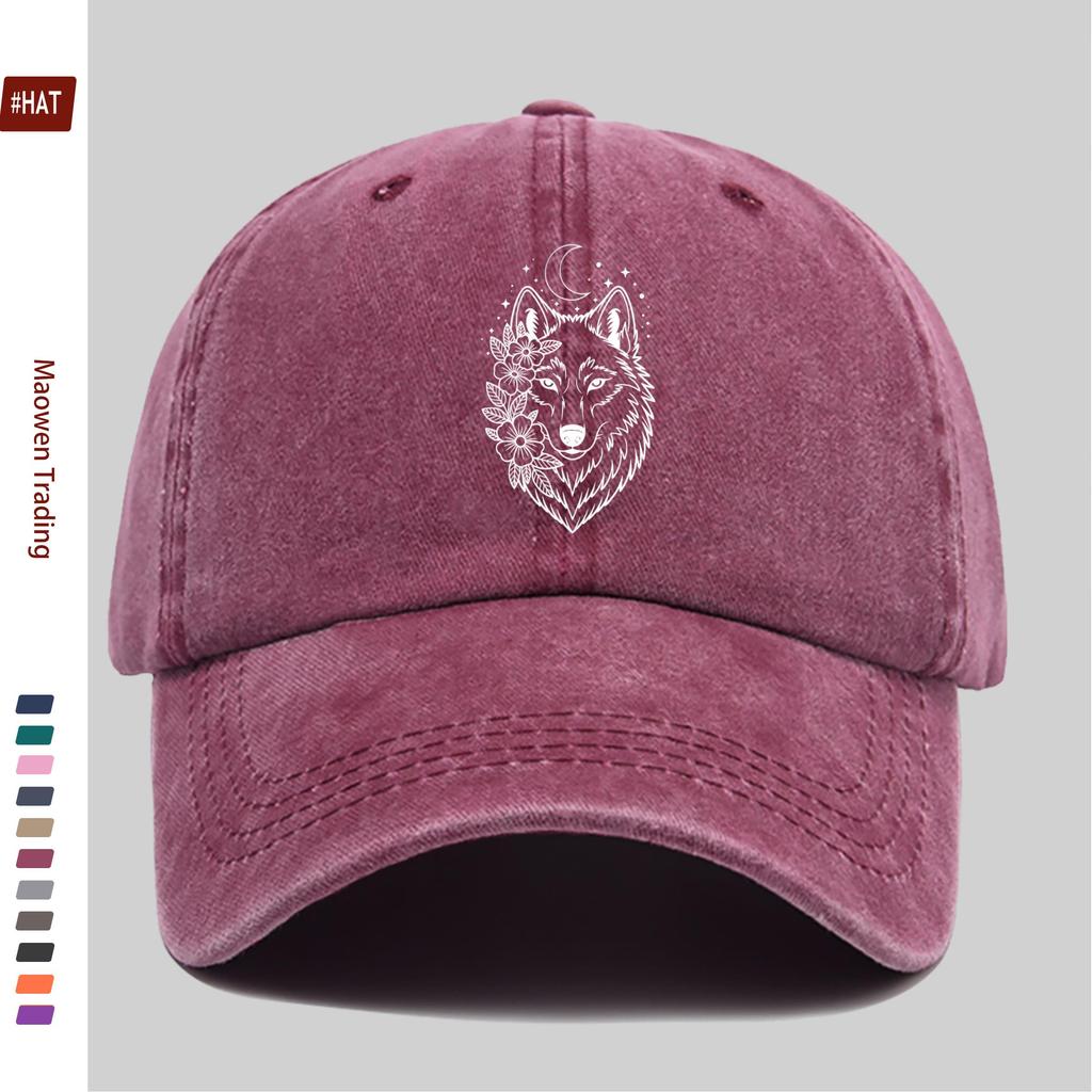 pc Minimalist Line Wolf Head Pattern Print Baseball Cap with Pink Bow Print Design Sun Hat Comfortable And Lightweight Trucker