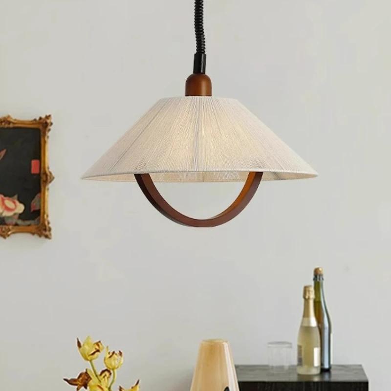 Retro Woven LED Chandelier Nordic Creative Lamp Bedroom Dinning Living Room Vintage Modern Long Strip Rope Pendant Lights