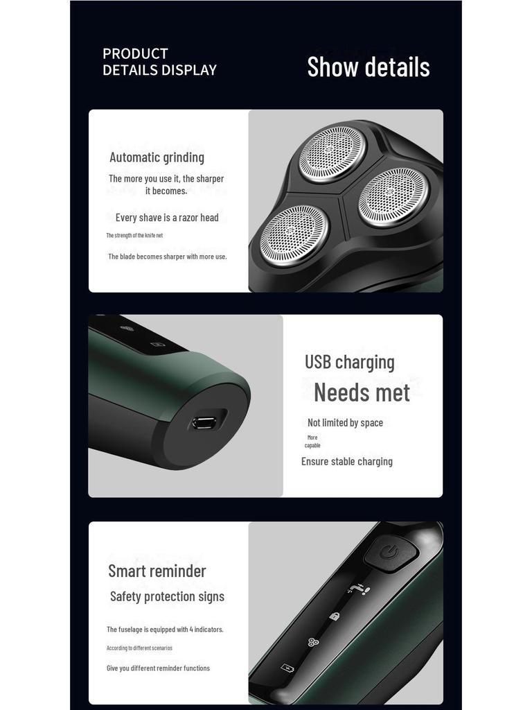 9D Vysoce výkonný elektrický holicí strojek, USB nabíjení do auta, Plně omyvatelný pánský holicí strojek