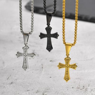 Kreuzanhänger Halskette für Männer Jungen, 50/55/60cm Edelstahl Halsbänder Choker, Christlich Klassisch Chic Zirkon Geschenke